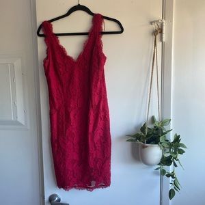 Rose red lace dress